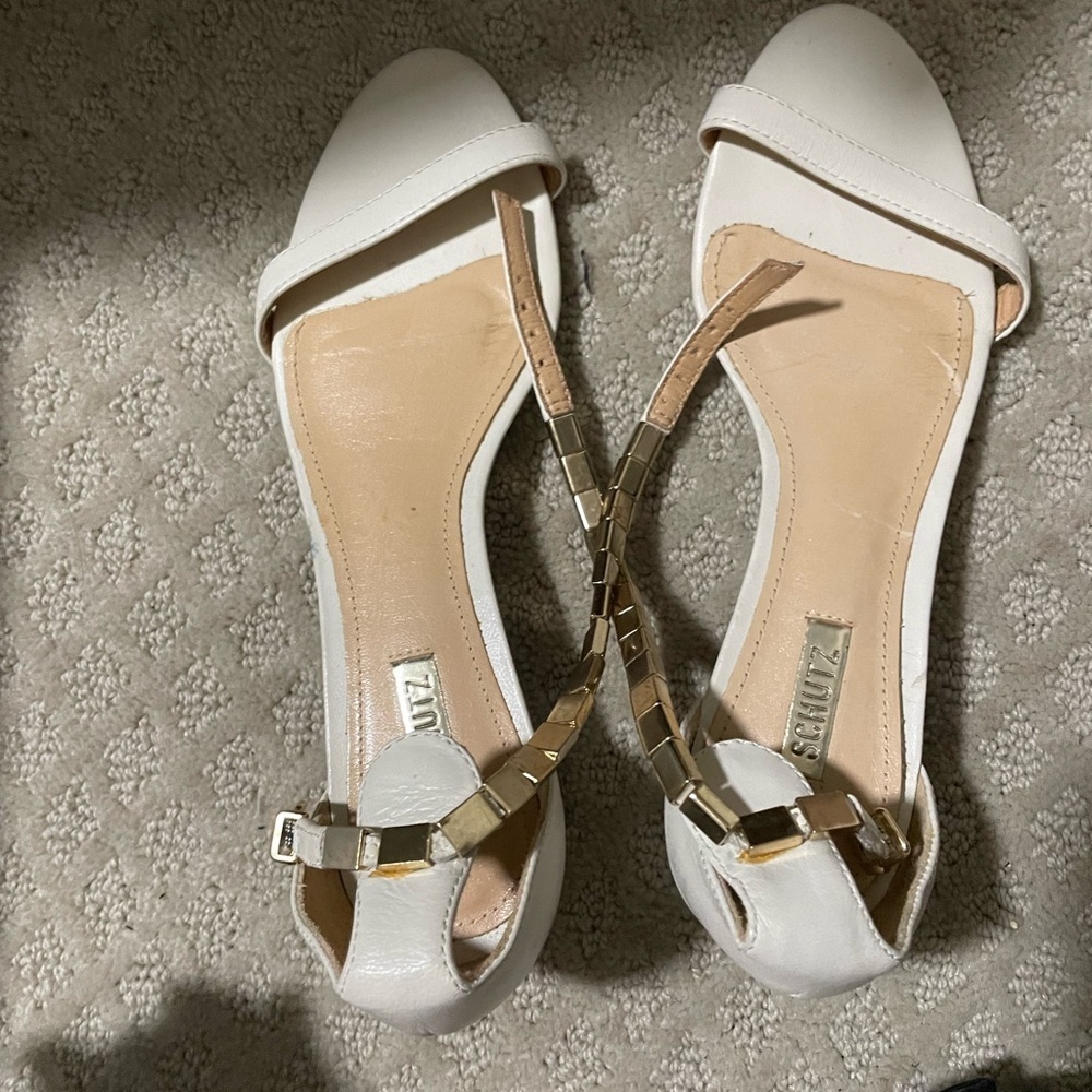 SCHUTZ White Ankle Strap Heels